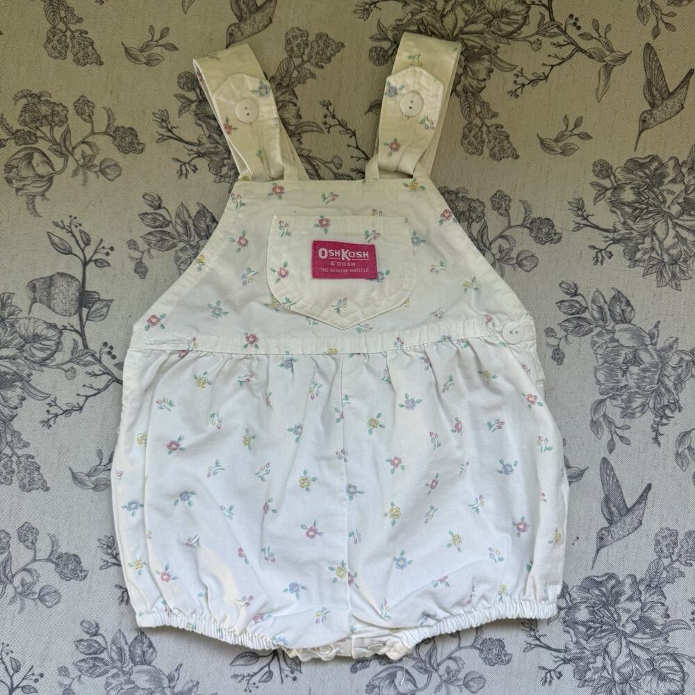 Vtg Oshkosh B'gosh Pink White Floral bubble romper 18 months Baby Girl USA